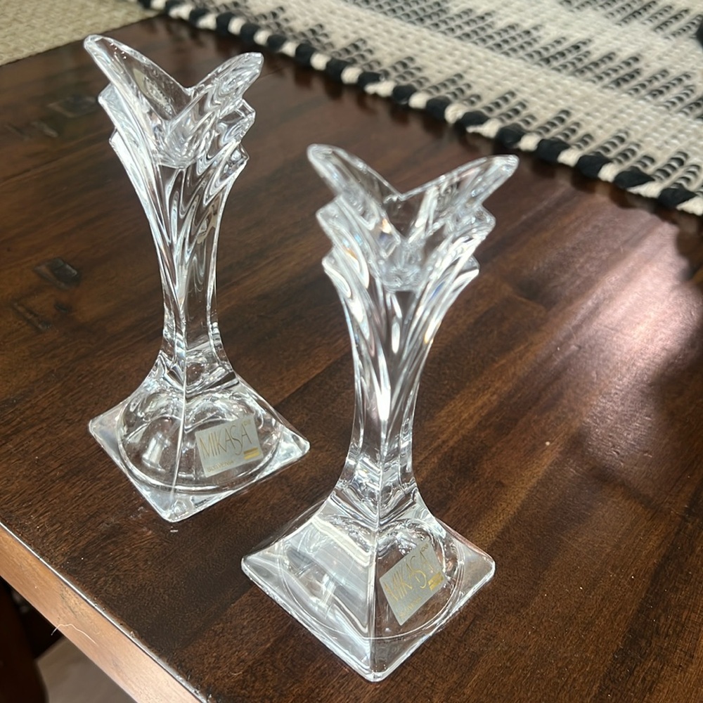 MIKASA ART DECO STYLE SLOVENIA CRYSTAL TAPERS